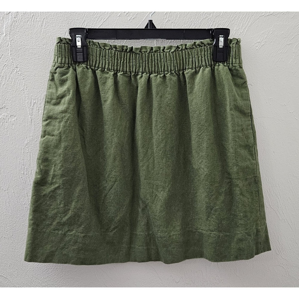 J. CREW Linen Blend Olive Green Stretch Waist Skirt Women's Size 6 Work Business
